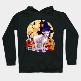 Sphynx Cat Funny Halloween Witch Pumpkin Hoodie